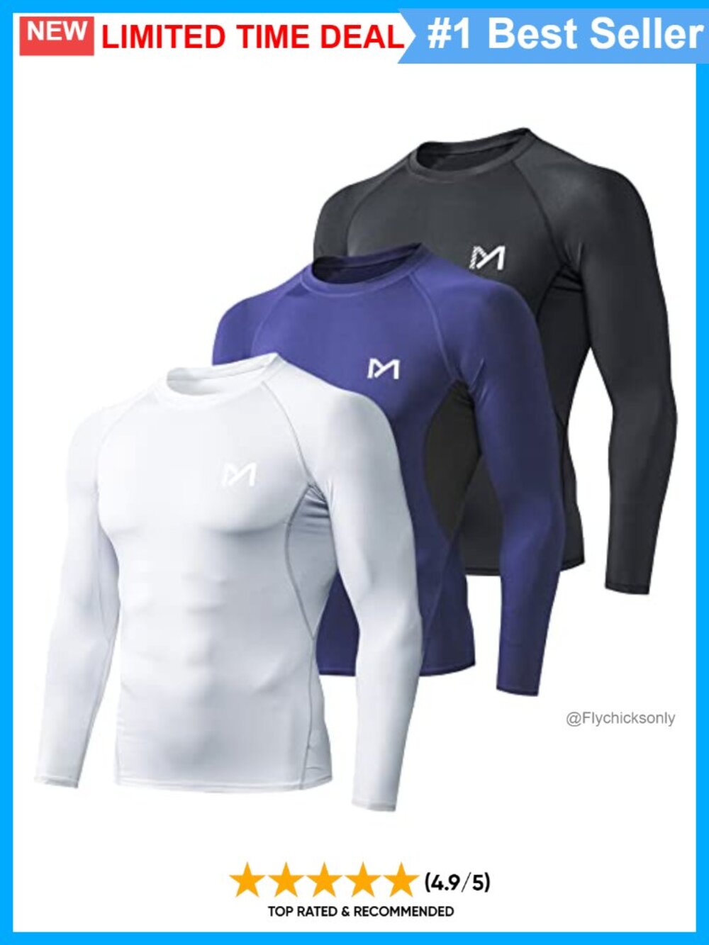 Men's Compression Long Sleeve Moisture Wicking Gym Shirt Base Layer